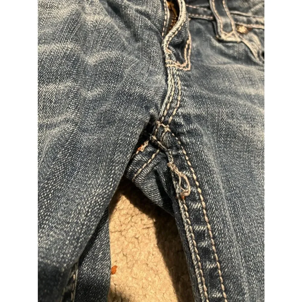 Rock Revival Tori Straight Blue Factory Distressed Denim Jeans Western Rodeo